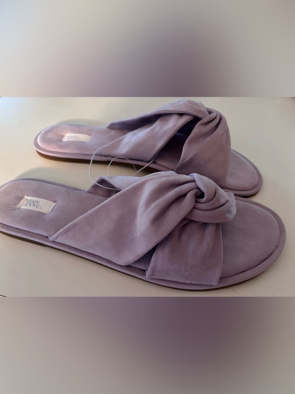 stars above Suede Knotted Slide Slippers in Dusty Lavender